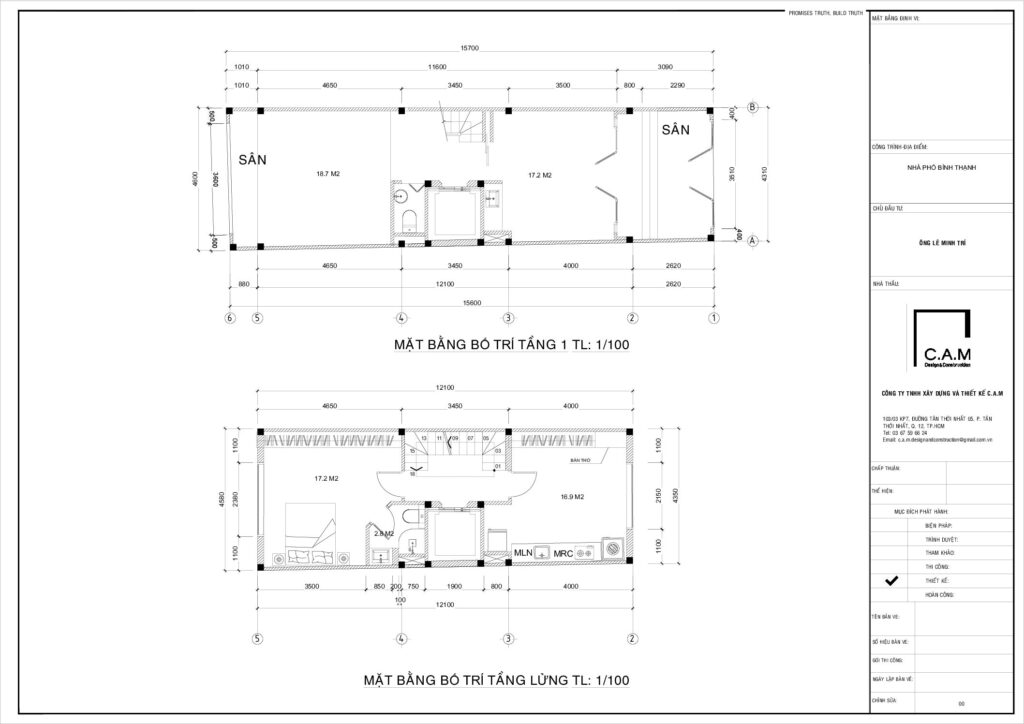 Thi công nhà phố TP.HCM 1 trệt 1 lửng 3 lầu có thang máy