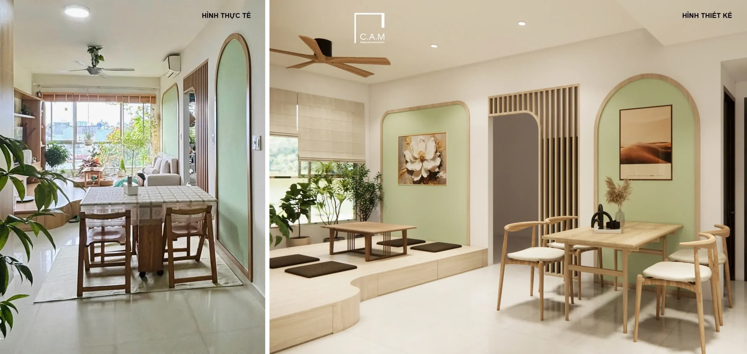 Đối chiếu thiết kế và thực tế nội thất phòng khách Celadon City Tân Phú